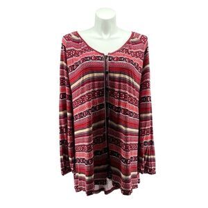 Chelsea Studio Boho Stripe Hi-Low Henley Tunic Top 4X 34/36 NWT Button Front